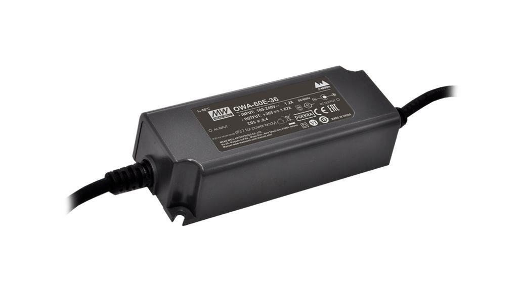 thumbnail image 2 of Mean Well OWA Series 60W 24V 2.5A LED Power Supply Adapter, OWA-60E-24 AC-DC EU Gauge Single Output Moisture Proof Switching Power Supply Driver 2 of 10